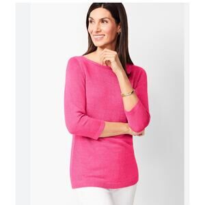 Talbots Womens Linen Sweater Size S Bright Pink Beachy Preppy 3/4th Sleeve Vacay